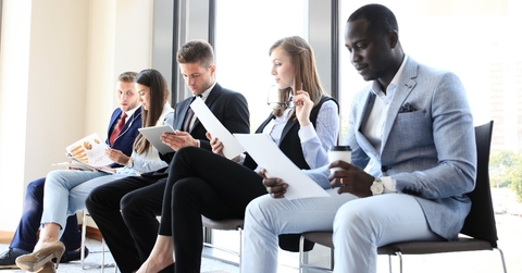 stressed applicants waiting for job interview