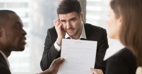worried male job candidate interested in company vacancy