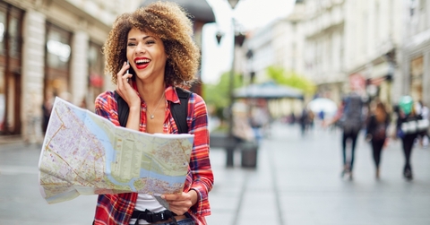 female traveler lost in the city