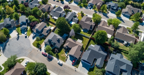 view from above showing houses on a street