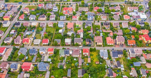 neighborhood with residential houses and driveways