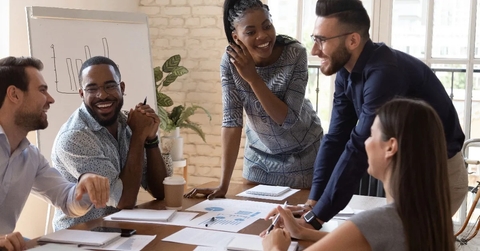 multi ethnic team working in office