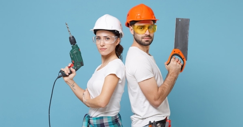 couple wearing safety equipment