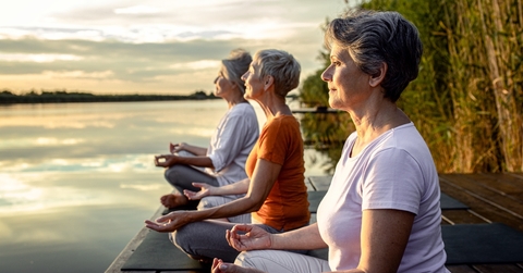 Older women doing yoga
