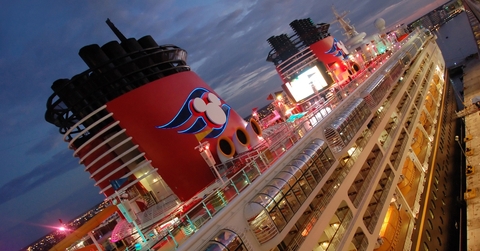 Disney cruise ship at night