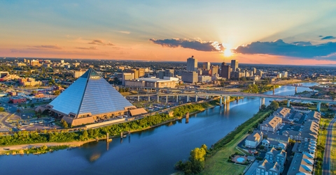 beautiful skyline of memphis tennessee during sunset