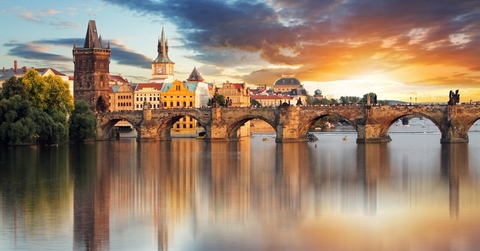 charles bridge at sunset in prague
