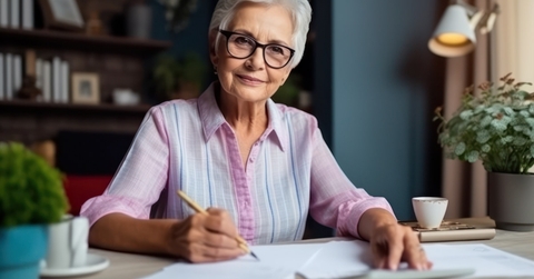 Senior citizen making budget for utility bills.