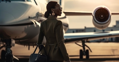 A wealthy woman going on a private jet