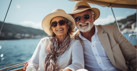 senior couple enjoying vacation on yacht