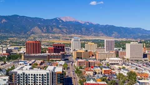 downtown colorado springs with pikes peak