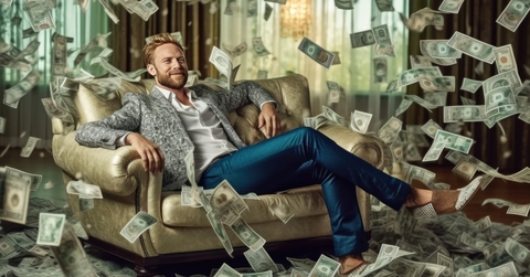 rich man under money rain