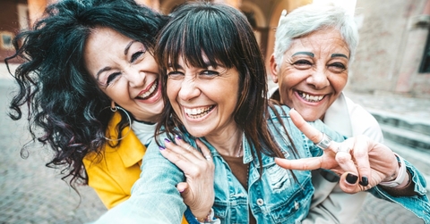 senior female friends enjoying on trip