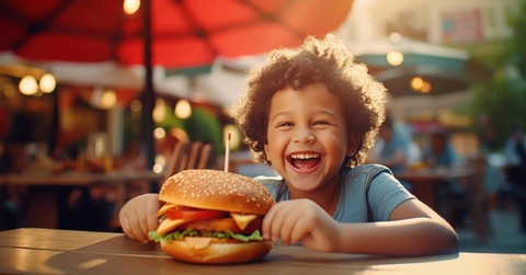happy kid with burger