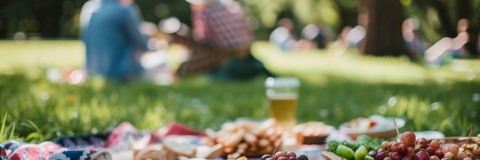 Retirees enjoying picnic in green park