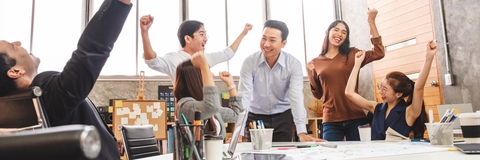 business people feeling happy