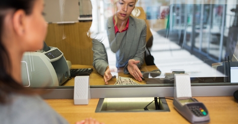 woman at the bank teller