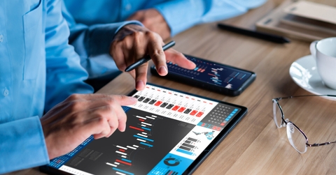 Businessman analyzing investment stock market