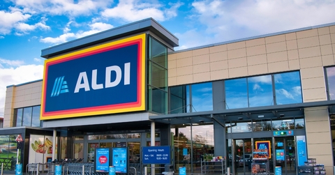 Aldi brand logo Wirral UK 