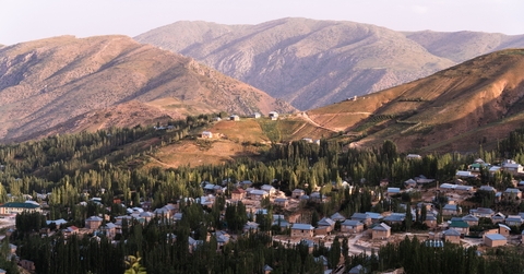 Mountain range with a small town