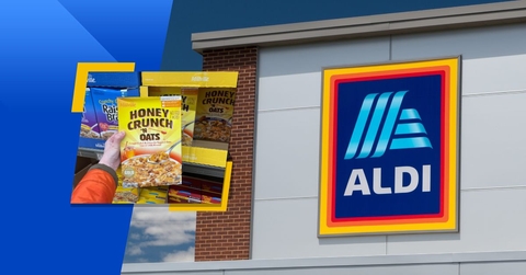 Aldi exterior logo and featured product