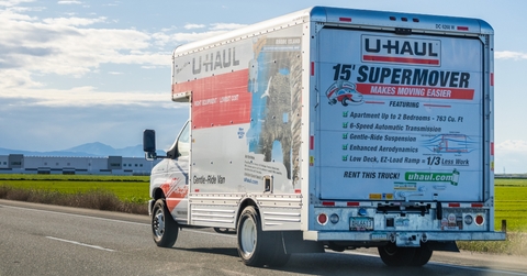 U-Haul van travelling on the interstate