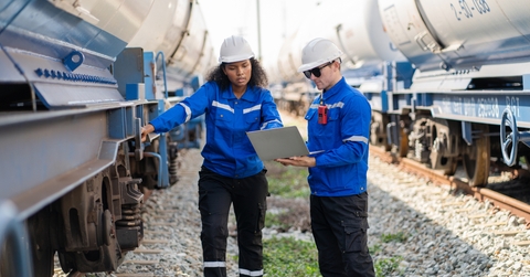 engineer railway under checking construction process