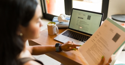woman working on her resume