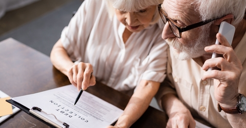 high angle view of senior man talking