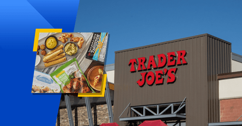 Collage of Trader Joe's store front and foods