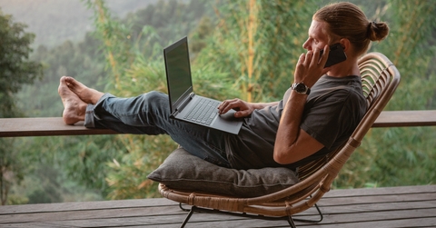sitting on terrace with mounain view 