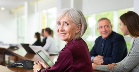 Side view portrait of smiling senior