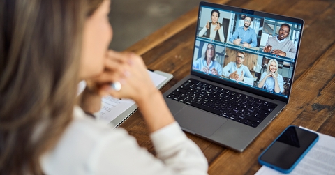 hybrid office business group meeting