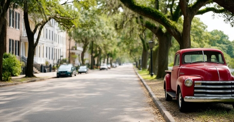 Historic street with vintage truck