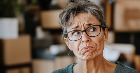elderly woman with confused expression