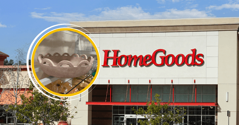 Collage of HomeGoods store front and ceramic bowl