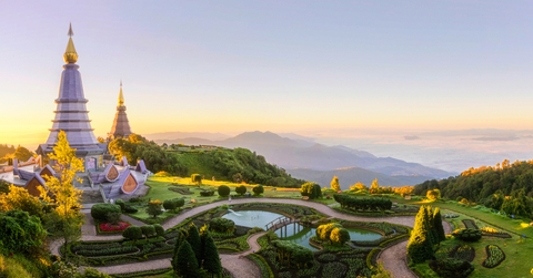 Landscape of two pagoda on the top of Inthanon mountain