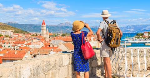 taking picture of Trogir town from castle walls