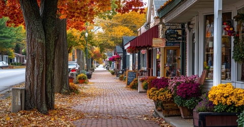 A picturesque small town street with quaint shops