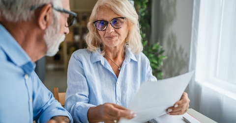 Senior couple discussing finances and retirement planning