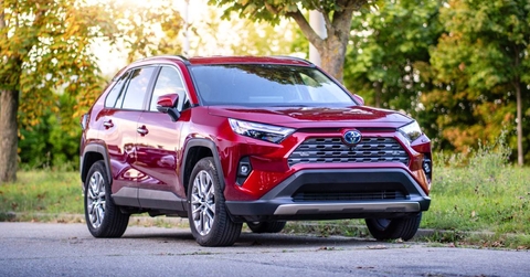 Toyota RAV4 stands outside under a tree at sunrise