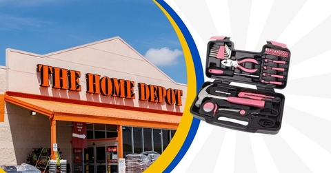 Home Depot store with toolkit collage
