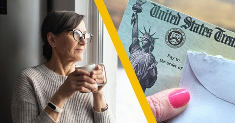 woman thinking with image of social security check