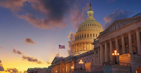 u.s. capital building at sunset