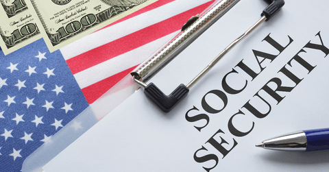 Social security with money and flag