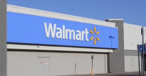 Walmart Store front closeup blue sky