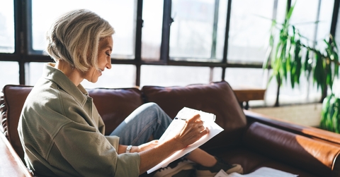 A woman working from home
