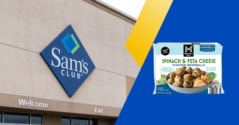 Collage of Sam's Club store and meatball product