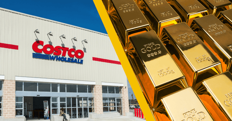 A Costco storefront and gold bars